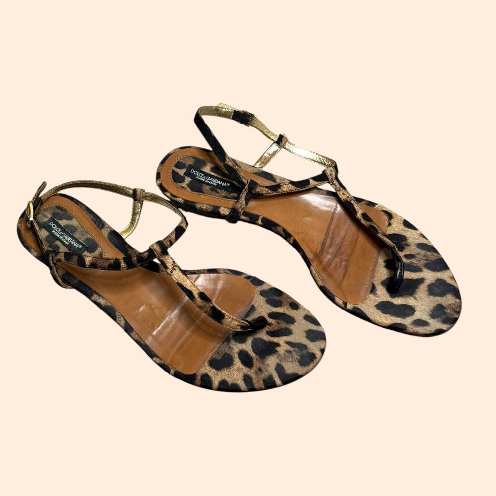 Dolce Gabbana Leopard T Strap Sandals